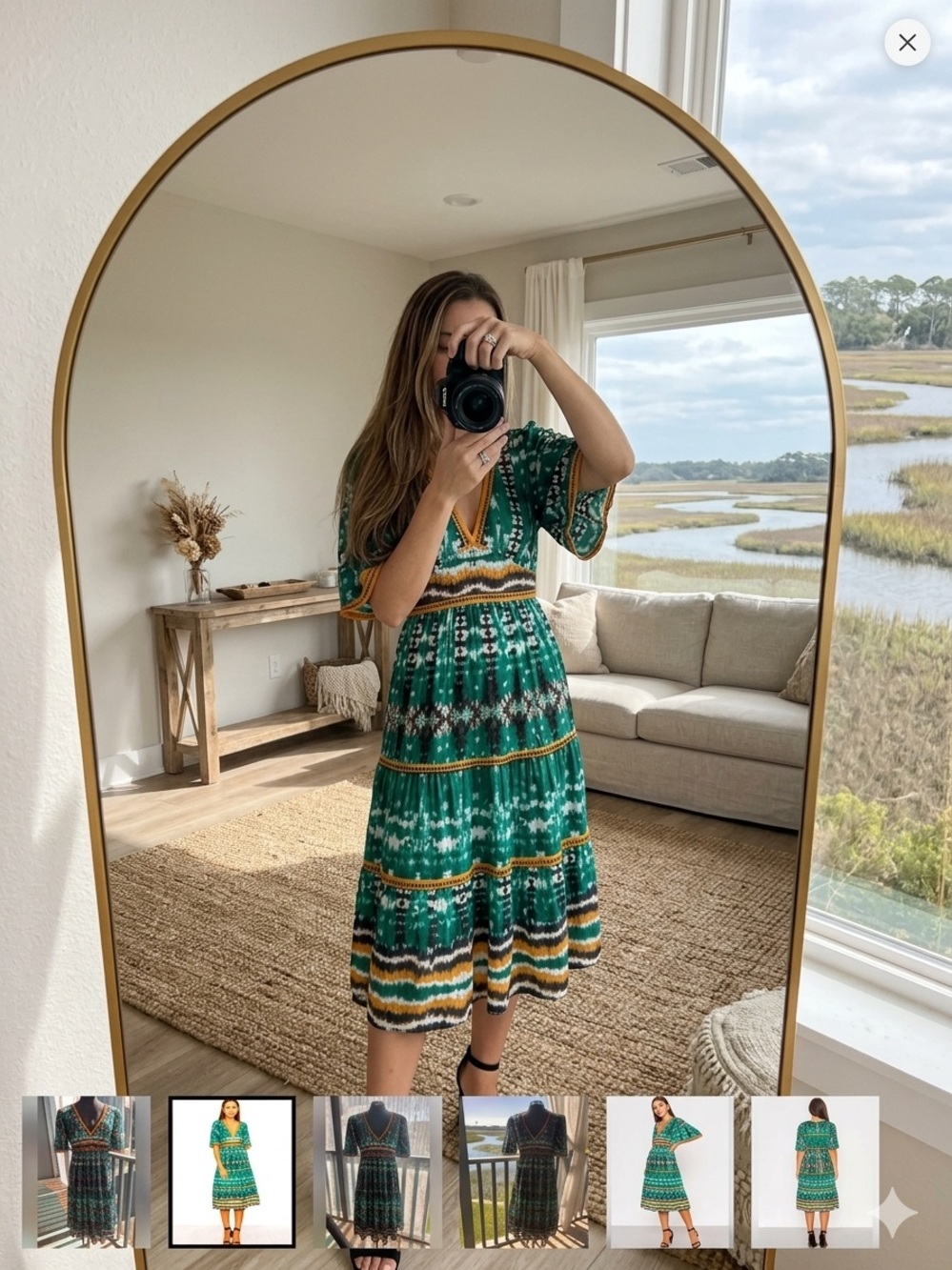 Flying Tomato Green and Orange Midi Print Dress
